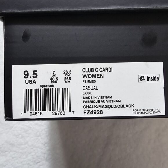 Reebok Cardi B Club C Sneakers Women's Size 9.5 Chalk/Magold/CBlack With Box - Picture 14 of 14